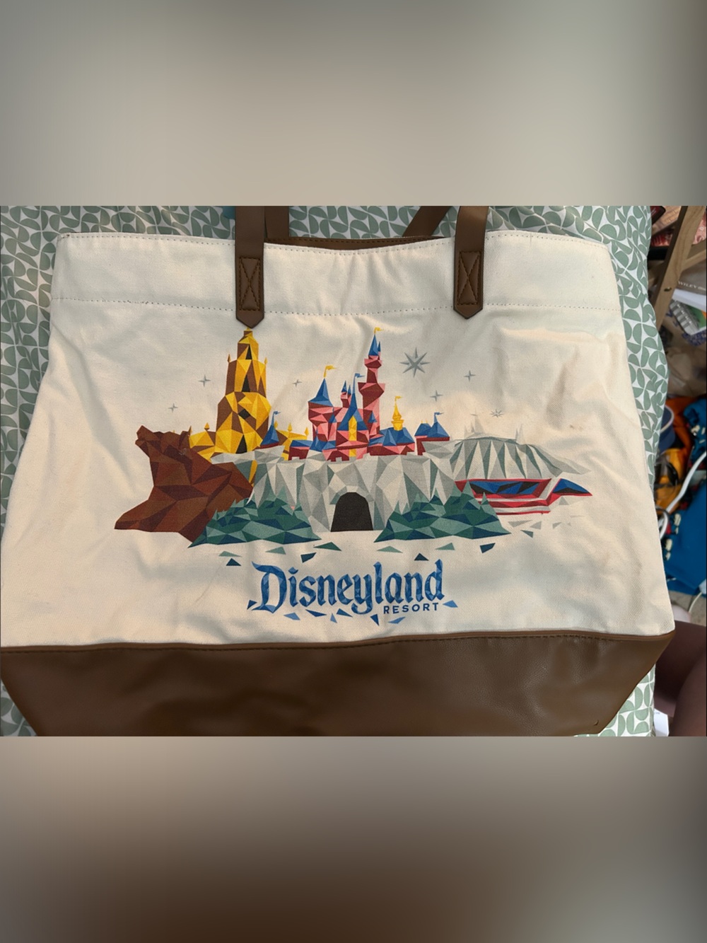 Disneyland official Starbucks branded Cream and Brown Canvas Logo Tote